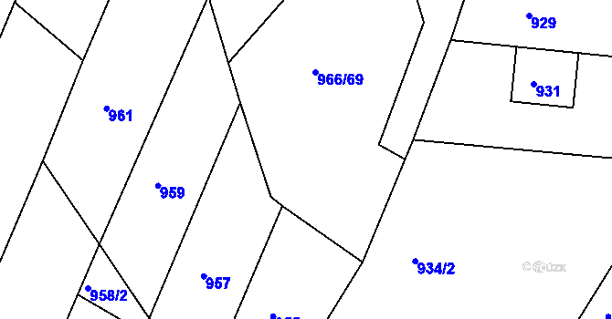 Parcela st. 966/14 v KÚ Mokrá u Brna, Katastrální mapa