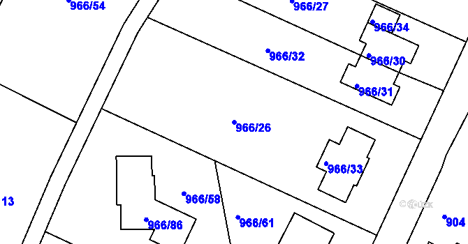 Parcela st. 966/26 v KÚ Mokrá u Brna, Katastrální mapa