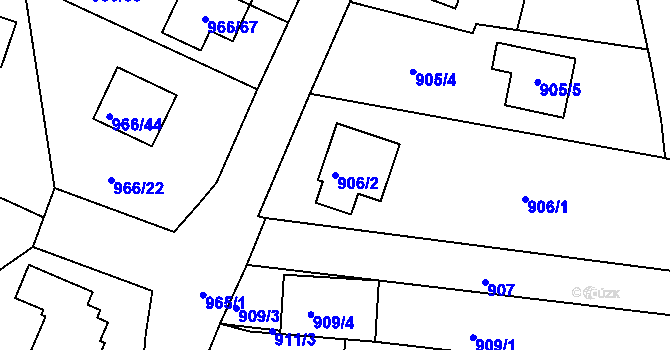 Parcela st. 906/2 v KÚ Mokrá u Brna, Katastrální mapa