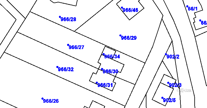 Parcela st. 966/34 v KÚ Mokrá u Brna, Katastrální mapa