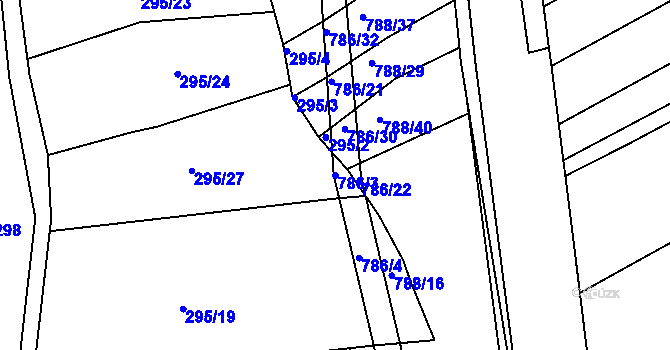 Parcela st. 786/3 v KÚ Mokrá u Brna, Katastrální mapa