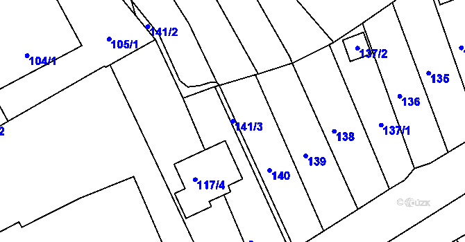 Parcela st. 141/3 v KÚ Mokrá u Brna, Katastrální mapa