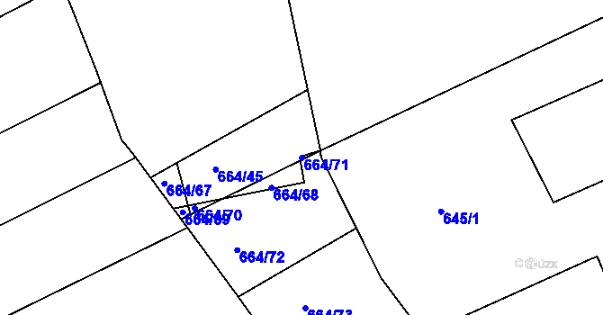 Parcela st. 664/71 v KÚ Mokrá u Brna, Katastrální mapa