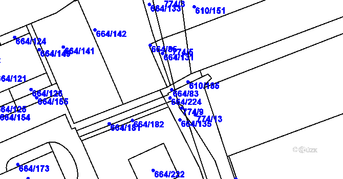 Parcela st. 664/83 v KÚ Mokrá u Brna, Katastrální mapa