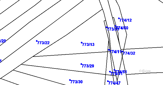 Parcela st. 773/13 v KÚ Mokrá u Brna, Katastrální mapa