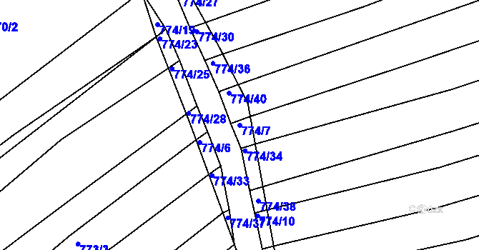 Parcela st. 774/7 v KÚ Mokrá u Brna, Katastrální mapa
