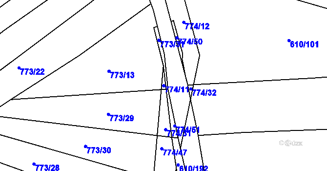 Parcela st. 774/11 v KÚ Mokrá u Brna, Katastrální mapa