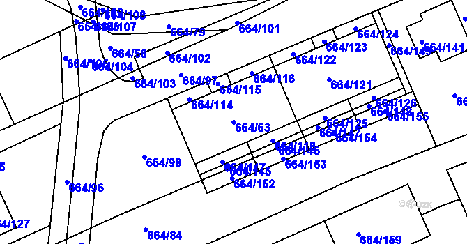 Parcela st. 664/63 v KÚ Mokrá u Brna, Katastrální mapa