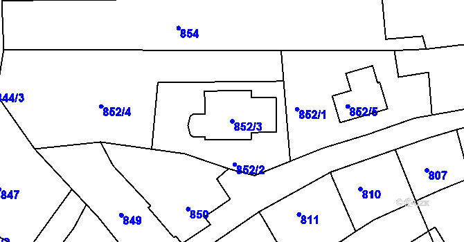 Parcela st. 852/3 v KÚ Mokrá u Brna, Katastrální mapa