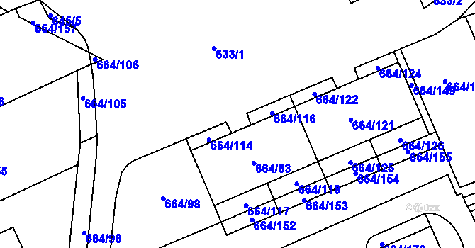 Parcela st. 664/115 v KÚ Mokrá u Brna, Katastrální mapa