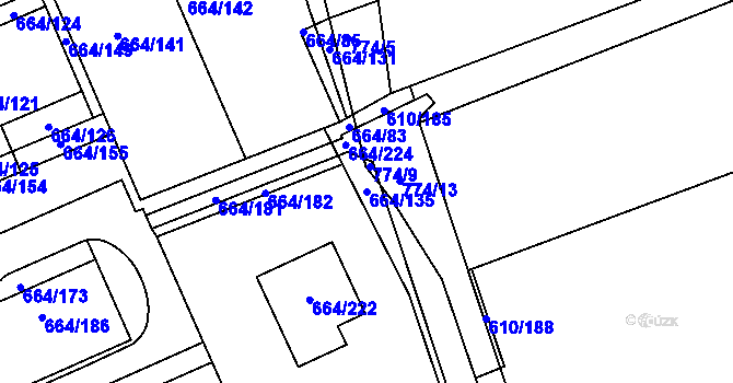 Parcela st. 664/135 v KÚ Mokrá u Brna, Katastrální mapa