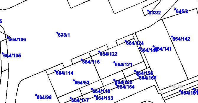 Parcela st. 664/122 v KÚ Mokrá u Brna, Katastrální mapa