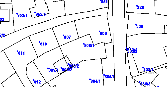 Parcela st. 808/1 v KÚ Mokrá u Brna, Katastrální mapa