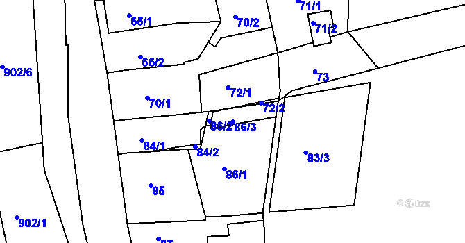 Parcela st. 86/3 v KÚ Mokrá u Brna, Katastrální mapa