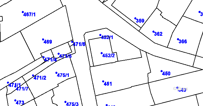 Parcela st. 452/2 v KÚ Mokrá u Brna, Katastrální mapa