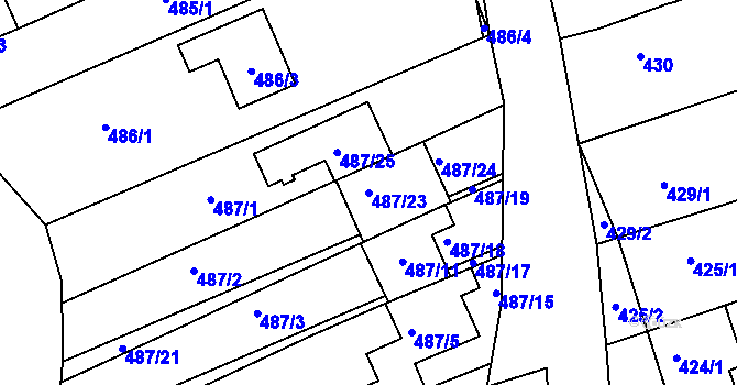 Parcela st. 487/23 v KÚ Mokrá u Brna, Katastrální mapa