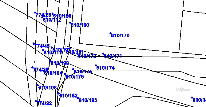 Parcela st. 610/171 v KÚ Mokrá u Brna, Katastrální mapa