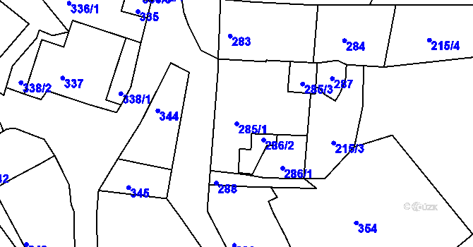 Parcela st. 285/1 v KÚ Mokrá u Brna, Katastrální mapa