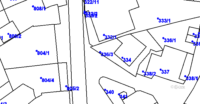 Parcela st. 336/3 v KÚ Mokrá u Brna, Katastrální mapa