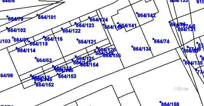 Parcela st. 664/155 v KÚ Mokrá u Brna, Katastrální mapa