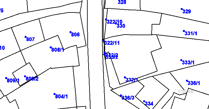 Parcela st. 333/2 v KÚ Mokrá u Brna, Katastrální mapa