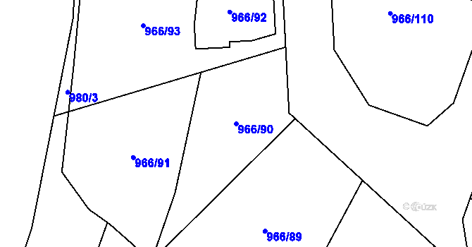 Parcela st. 966/90 v KÚ Mokrá u Brna, Katastrální mapa