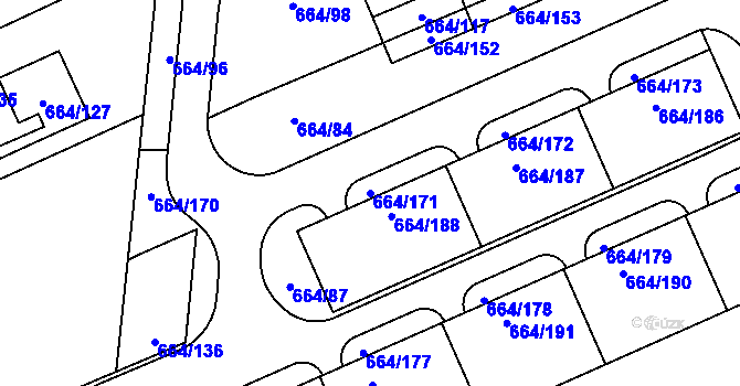 Parcela st. 664/171 v KÚ Mokrá u Brna, Katastrální mapa