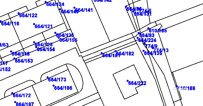 Parcela st. 664/181 v KÚ Mokrá u Brna, Katastrální mapa