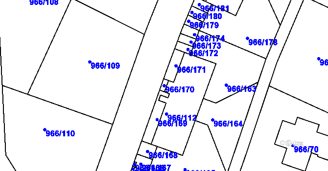 Parcela st. 966/170 v KÚ Mokrá u Brna, Katastrální mapa