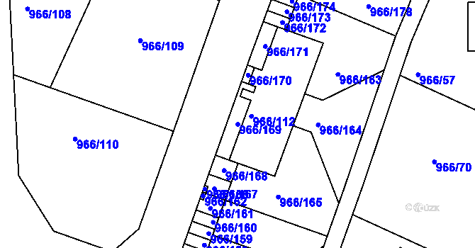 Parcela st. 966/169 v KÚ Mokrá u Brna, Katastrální mapa