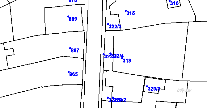 Parcela st. 322/1 v KÚ Mokrá u Brna, Katastrální mapa