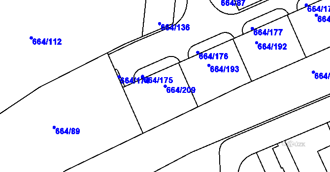 Parcela st. 664/209 v KÚ Mokrá u Brna, Katastrální mapa
