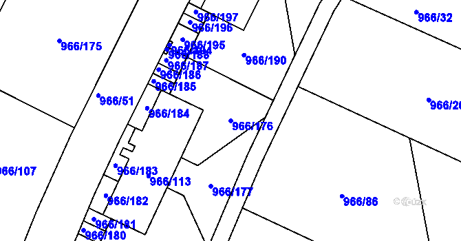 Parcela st. 966/176 v KÚ Mokrá u Brna, Katastrální mapa