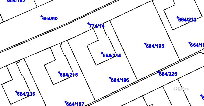 Parcela st. 664/214 v KÚ Mokrá u Brna, Katastrální mapa