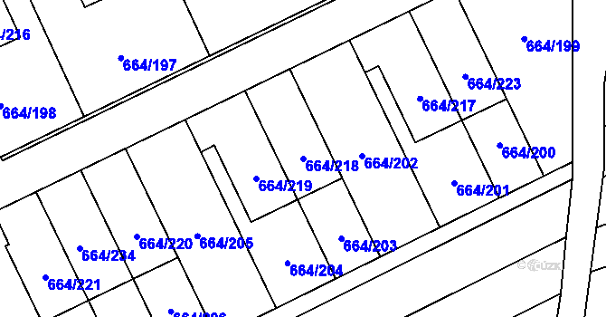 Parcela st. 664/218 v KÚ Mokrá u Brna, Katastrální mapa