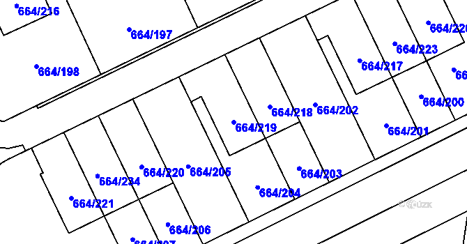 Parcela st. 664/219 v KÚ Mokrá u Brna, Katastrální mapa