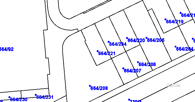 Parcela st. 664/221 v KÚ Mokrá u Brna, Katastrální mapa