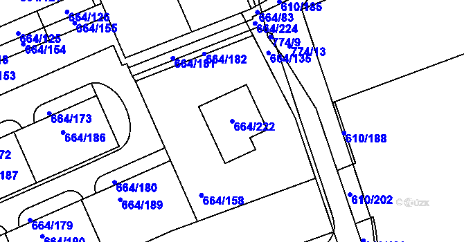 Parcela st. 664/222 v KÚ Mokrá u Brna, Katastrální mapa