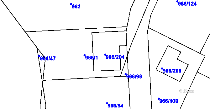 Parcela st. 966/204 v KÚ Mokrá u Brna, Katastrální mapa