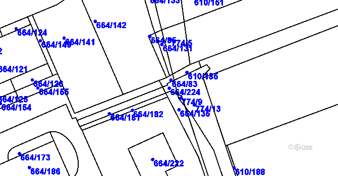 Parcela st. 664/224 v KÚ Mokrá u Brna, Katastrální mapa