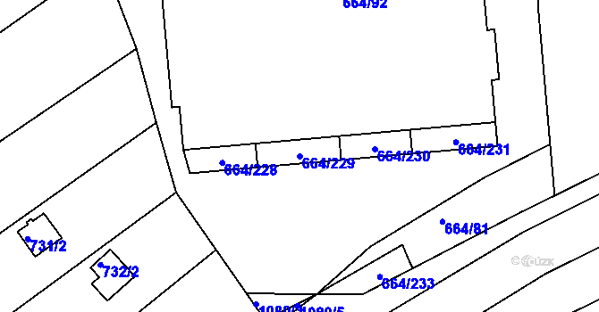 Parcela st. 664/229 v KÚ Mokrá u Brna, Katastrální mapa