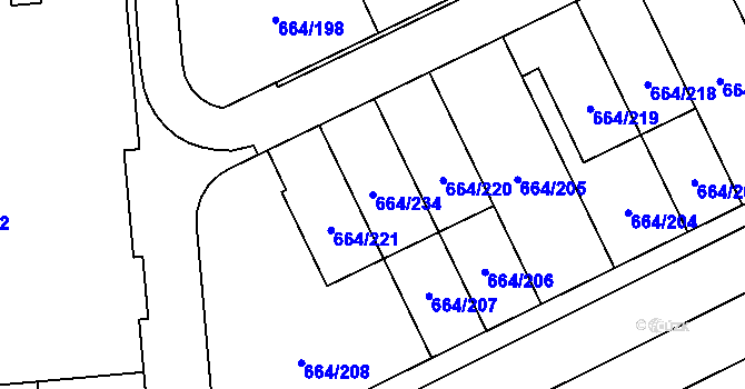 Parcela st. 664/234 v KÚ Mokrá u Brna, Katastrální mapa