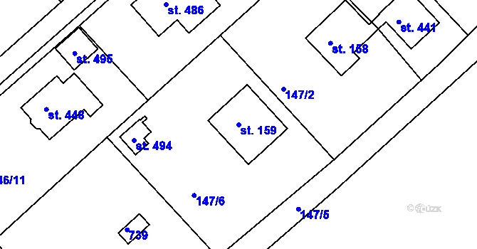 Parcela st. 159 v KÚ Mokrovraty, Katastrální mapa