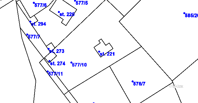 Parcela st. 221 v KÚ Mokrovraty, Katastrální mapa