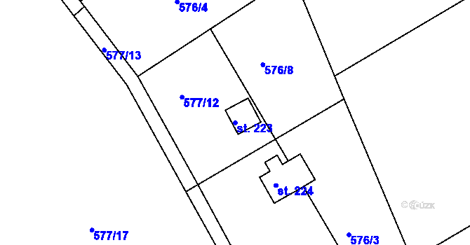 Parcela st. 223 v KÚ Mokrovraty, Katastrální mapa