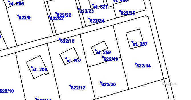 Parcela st. 259 v KÚ Mokrovraty, Katastrální mapa