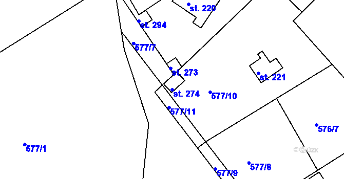 Parcela st. 274 v KÚ Mokrovraty, Katastrální mapa