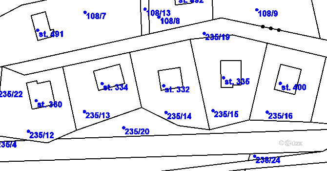 Parcela st. 332 v KÚ Mokrovraty, Katastrální mapa