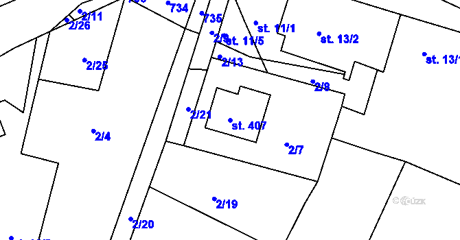 Parcela st. 407 v KÚ Mokrovraty, Katastrální mapa