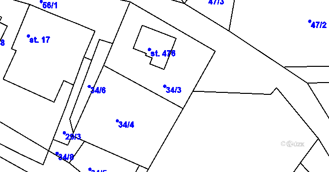 Parcela st. 34/3 v KÚ Mokrovraty, Katastrální mapa
